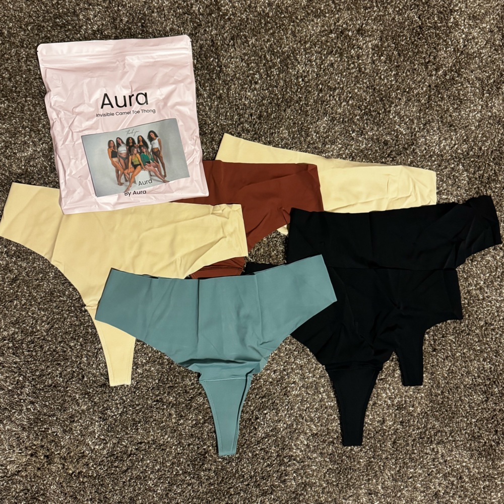 Aura (Olora) 6 Anti-Camel-Toe Thongs - Black, Yellow, Teal, Brown